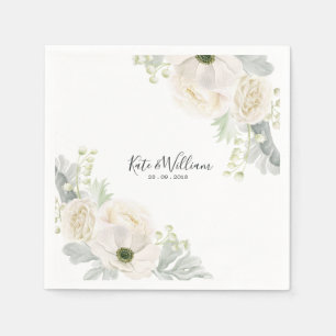 White Floral Wedding Cocktail Paper Napkin Servet