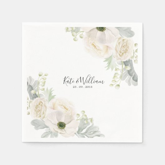 White  Floral Wedding Cocktail Paper Napkin Servet (Voorkant)