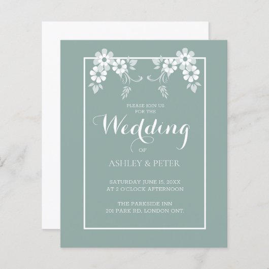 White Floral Wedding Invitation (Voorkant / Achterkant)
