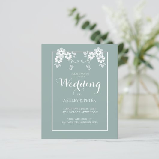 White Floral Wedding Invitation (Staand voorkant)