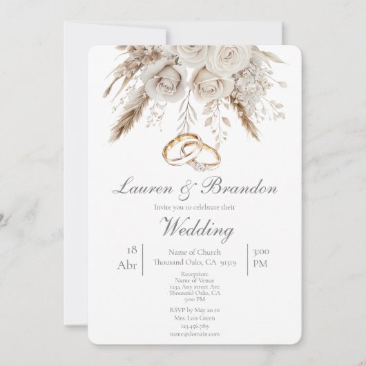 White floral Wedding invitation Kaart (Voorkant)