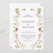 White Floral Wedding Invitation Kaart (Voorkant / Achterkant)