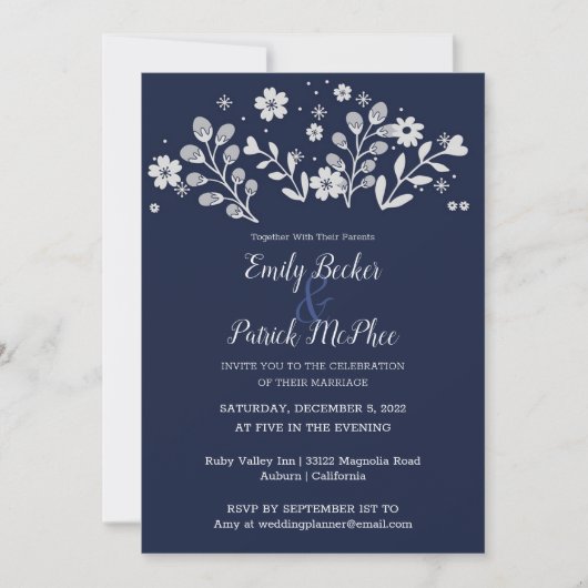 White Floral Wedding Invitation Kaart (Voorkant)