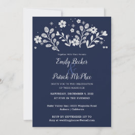 White Floral Wedding Invitation Kaart