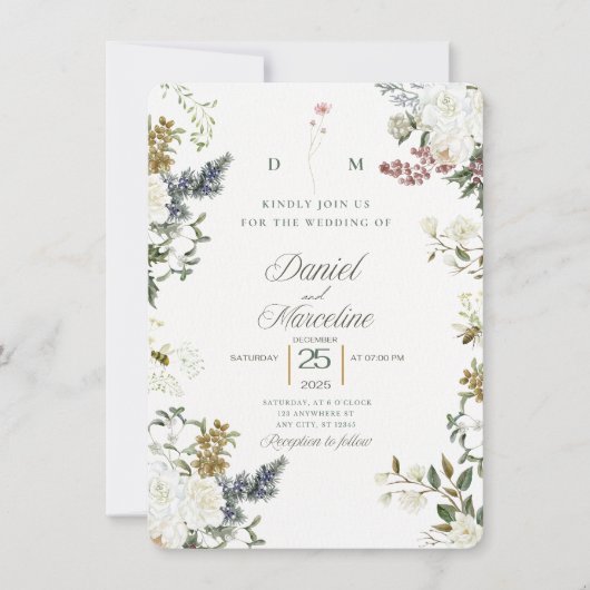 White Floral Wedding Invitation - Save the Date Kaart (Voorkant)