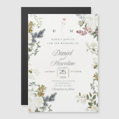 White Floral Wedding Invitation - Save the Date Magnetische Uitnodiging (Voorkant / Achterkant)