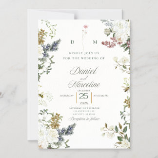 White Floral Wedding Invitation - Save the Date Magnetische Uitnodiging