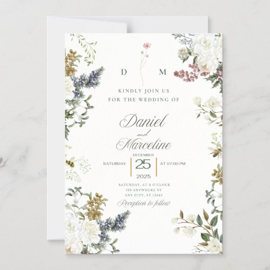 White Floral Wedding Invitation - Save the Date Magnetische Uitnodiging (Voorkant)