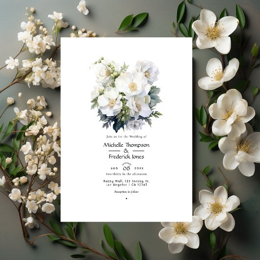White Floral Wedding Kaart