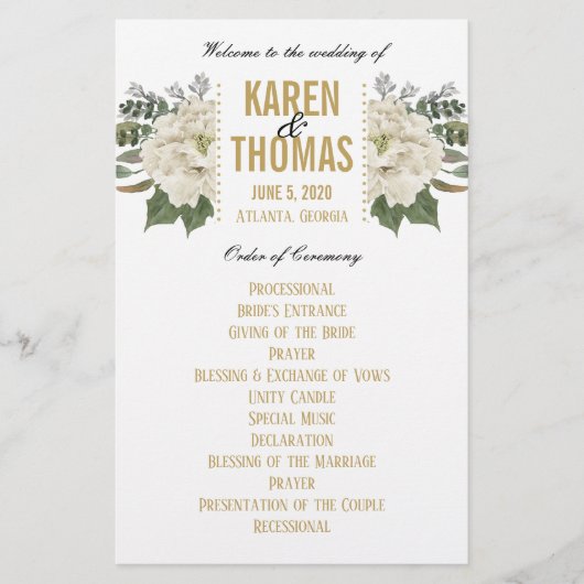 White Floral Wedding Programme (Voorkant)