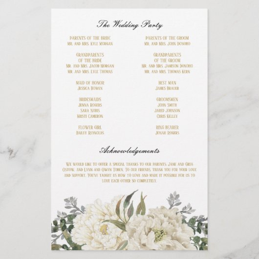 White Floral Wedding Programme (Achterkant)