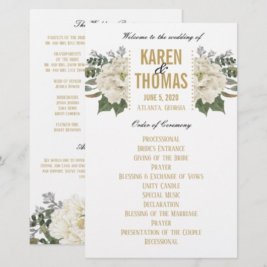 White Floral Wedding Programme (Voorkant / Achterkant)