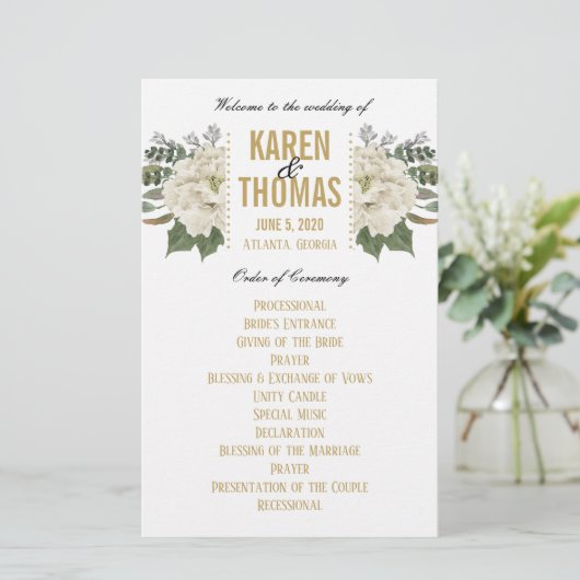 White Floral Wedding Programme (Staand voorkant)