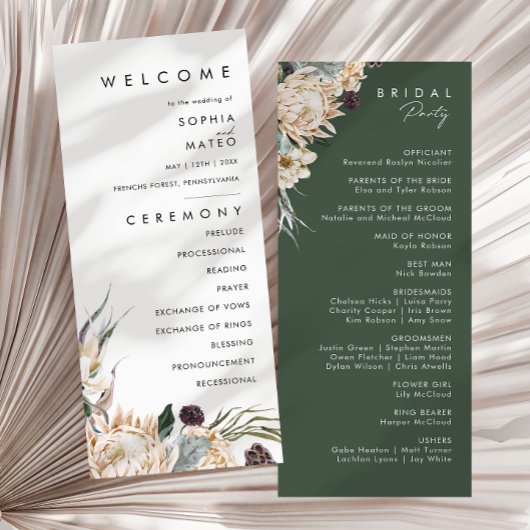 White Floral Wedding Programme Programmakaart
