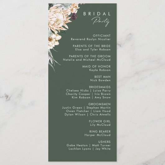 White Floral Wedding Programme Programmakaart (Achterkant)