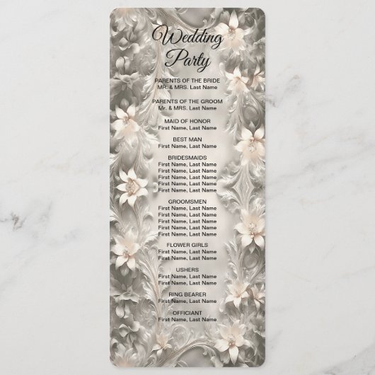 White Floral Wedding Programme Programmakaart (Achterkant)