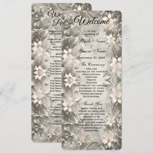 White Floral Wedding Programme Programmakaart (Voorkant / Achterkant)