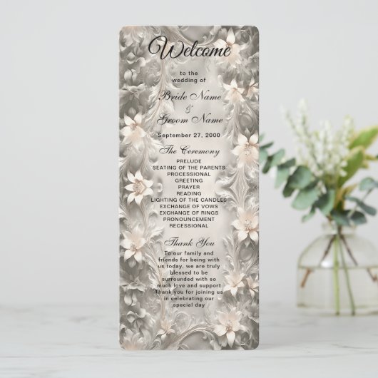 White Floral Wedding Programme Programmakaart (Staand voorkant)