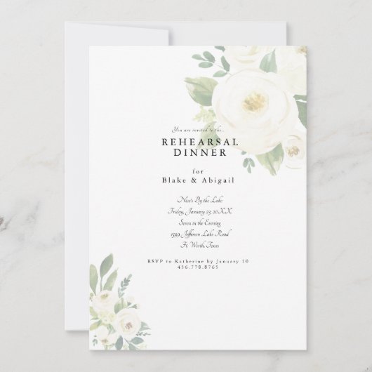 White Floral Wedding Rehearsal Dinner Kaart (Voorkant)