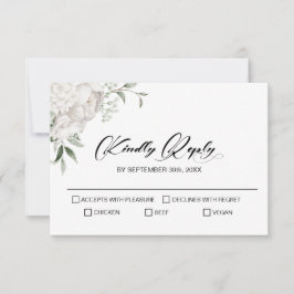 White Floral Wedding RSVP Kaartje
