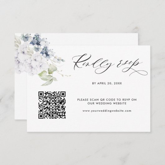 White Floral Wedding Rsvp Online met QR-code scann Informatiekaartje (Voorkant / Achterkant)