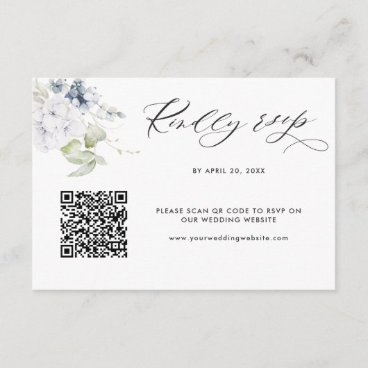 White Floral Wedding Rsvp Online met QR-code scann Informatiekaartje (Voorkant)