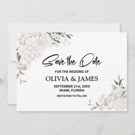 White Floral Wedding Save The Date (Voorkant)