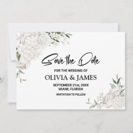 White Floral Wedding Save The Date