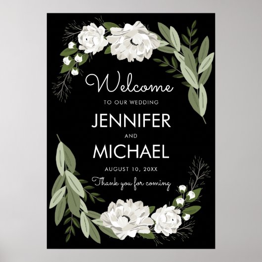 White Floral Wedding Sprigs Welkom Poster (Voorkant)
