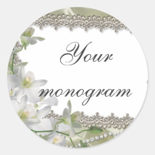 White Floral Wedding Theme Envelope zegelmerken Ronde Sticker
