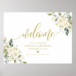 White Floral Welcome Sign Poster