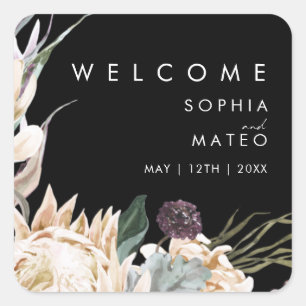 White Floral Welkom bij Black Wedding Vierkante Sticker