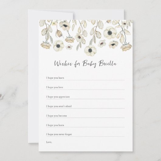 White Floral Wensen voor Baby, baby shower spel Kaart (Voorkant)