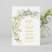 White Floral Wildbloemen Botanical Wedding Gold Folie Uitnodiging (Staand Voorkant)