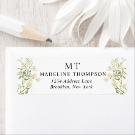 White Floral Wildflower Classic Monogram Address Etiket
