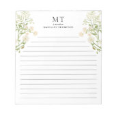 White Floral Wildflower Classic Monogram Lined Notitieblok (Voorkant)