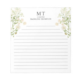 White Floral Wildflower Classic Monogram Lined Notitieblok