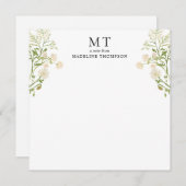 White Floral Wildflower Classic Monogram Square Notitiekaartje (Voorkant / Achterkant)