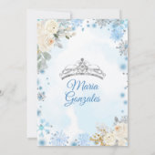 White Floral & Winter Blue Mis Quince Invite Kaart (Achterkant)