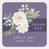 White Floral Winter Greenery Wedding Thank You Vierkante Sticker (Voorkant)