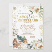 White Floral Winter Onederland Birthday Kaart (Voorkant)