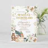 White Floral Winter Onederland Birthday Kaart (Staand voorkant)