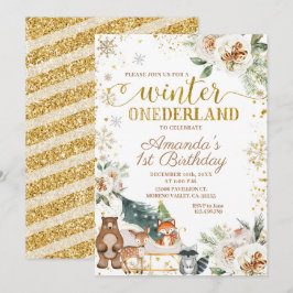 White Floral Winter Onederland Birthday Kaart