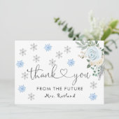 White Floral Winter Vrijgezellenfeest Snowflakes Bedankkaart (Staand voorkant)