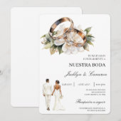 White Floral with ring Spanish Wedding Kaart (Voorkant / Achterkant)