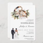 White Floral with ring Spanish Wedding Kaart (Voorkant / Achterkant)