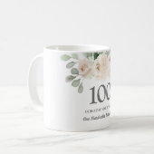  White Floral Womans 100th Birthday Gift Koffiemok (Voorkant links)