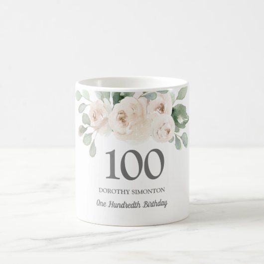  White Floral Womans 100th Birthday Gift Koffiemok (Center)