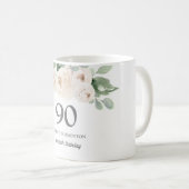 White Floral Womans 90th Birthday Gift Koffiemok (Voorkant rechts)