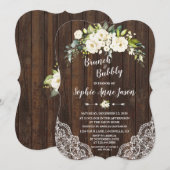 White Floral Wood Brunch en Bubble Vrijgezellenfee Kaart (Voorkant / Achterkant)